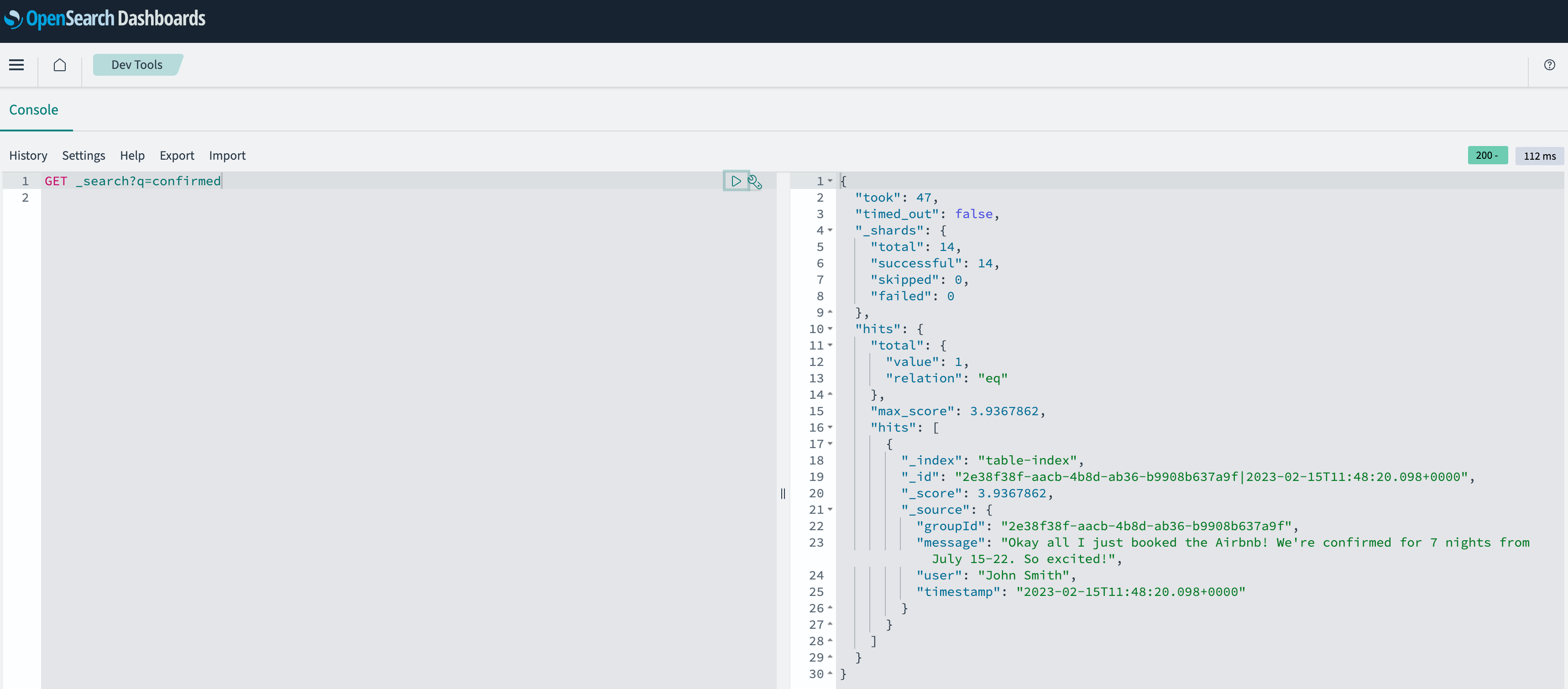 OpenSearch Dashboard